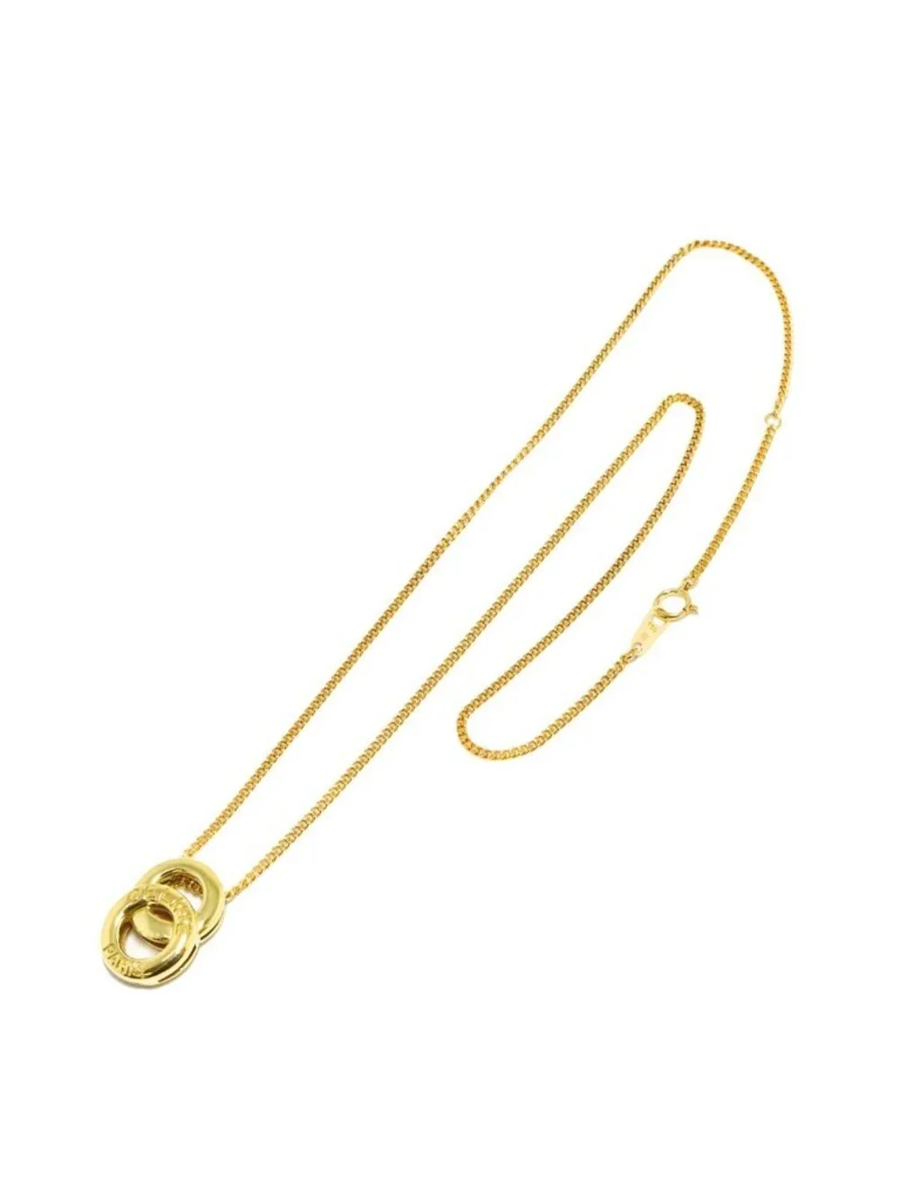 Celine Logo Double Circle Necklace 44.5 18k Yellow Gold 750 Neckalce